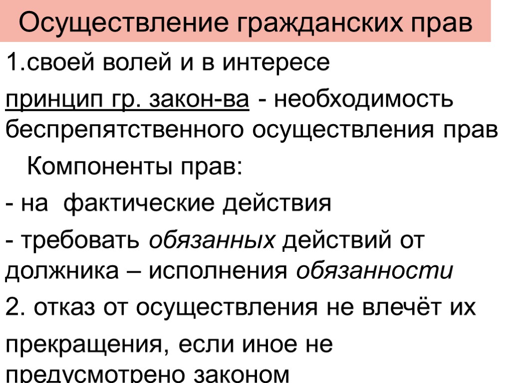 Осуществление гражданских прав своей волей и в интересе принцип гр. закон-ва - необходимость беспрепятственного